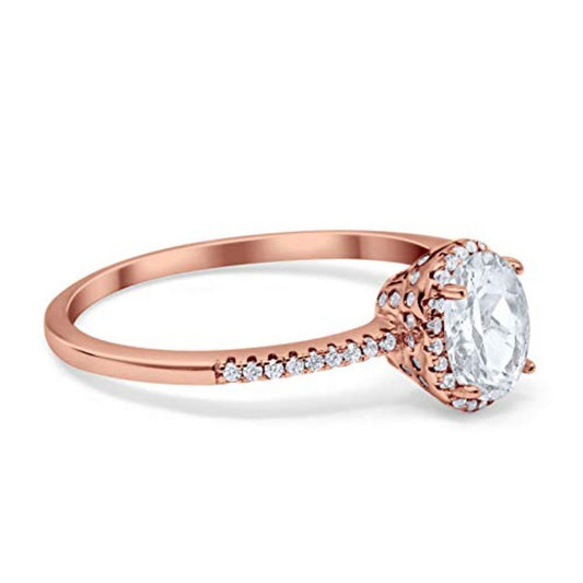 Halo Fashion Ring Oval Rose Tone, Simulated CZ Accent