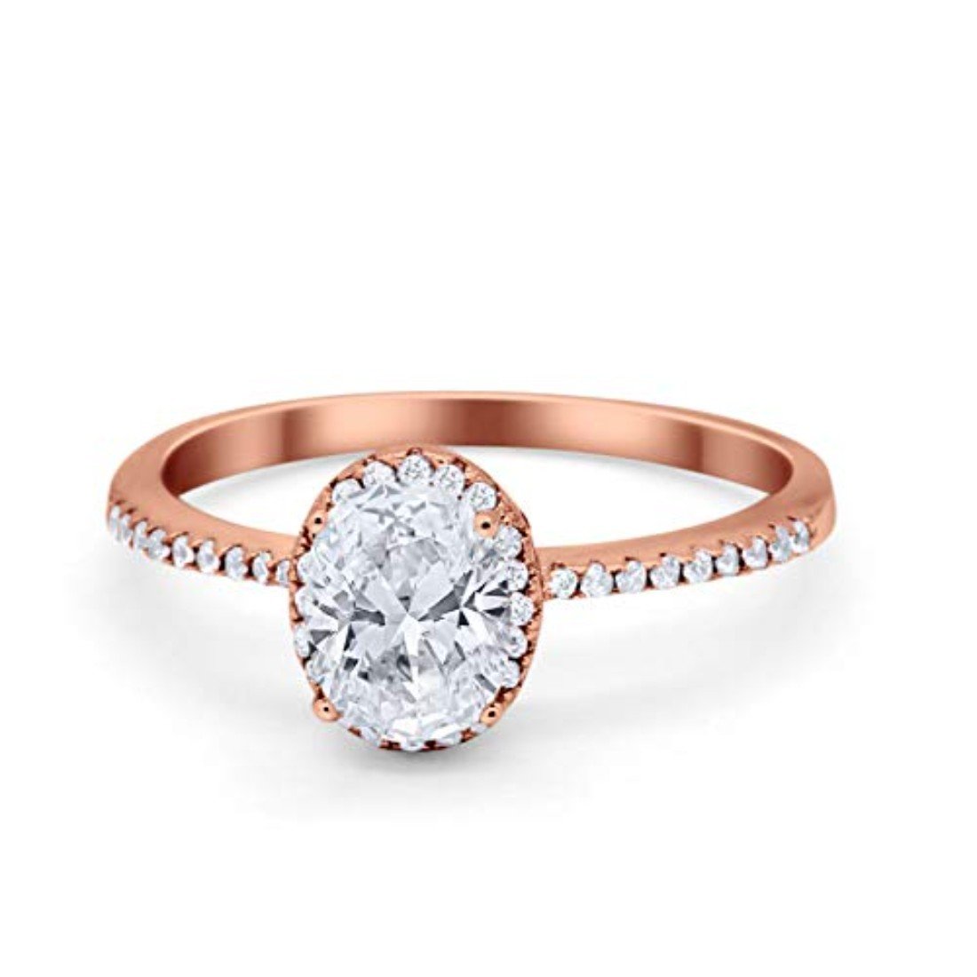 Halo Fashion Ring Oval Rose Tone, Simulated CZ Accent