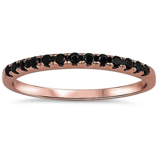 Half Eternity Round Rose Tone, Simulated Black CZ Wedding Band Ring