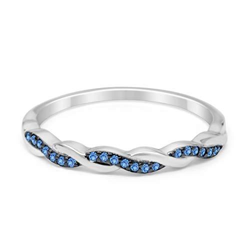 Half Eternity Infinity Twisted Band Rings Simulated Blue Topaz CZ