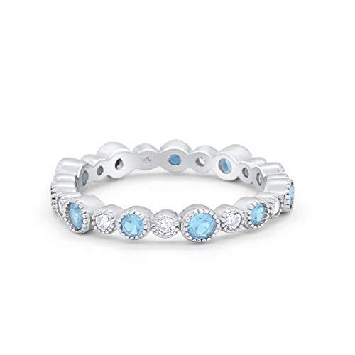 Eternity Bands Simulated Aquamarine CZ Wedding Ring