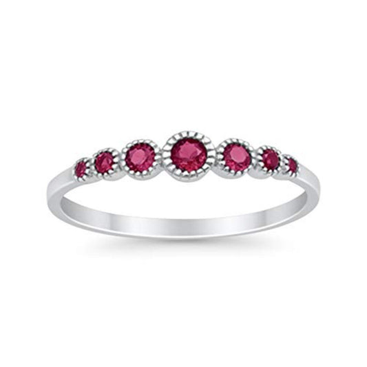 Half Eternity Petite Dainty Simulated Ruby CZ Wedding Ring