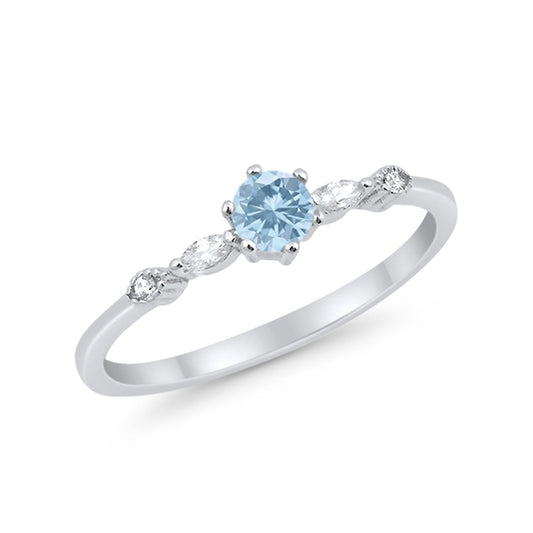 Petite Dainty Wedding Ring Round Simulated Aquamarine CZ