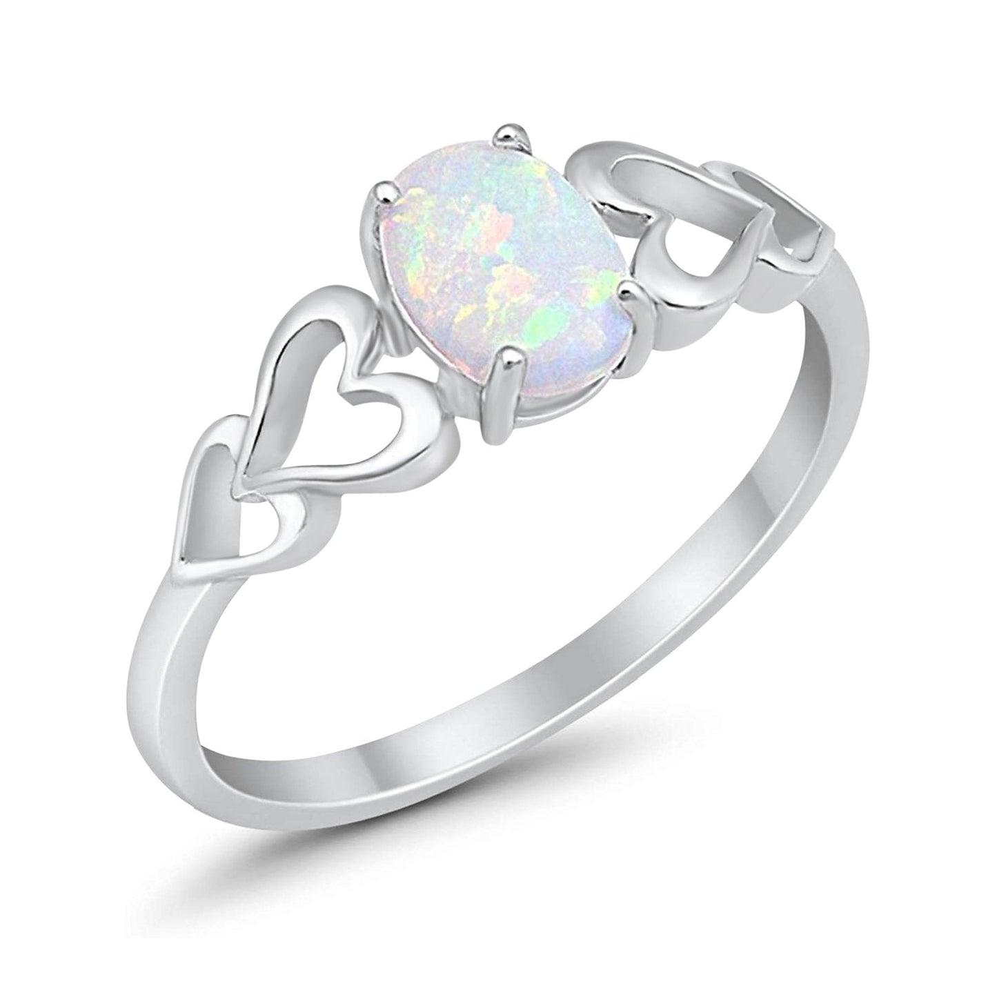 Solitaire Heart Oval Lab White Opal Promise Ring