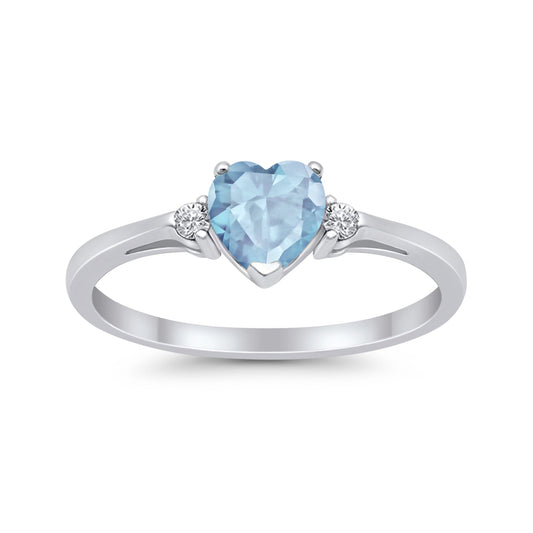 Heart Promise Engagement Ring Simulated Aquamarine CZ