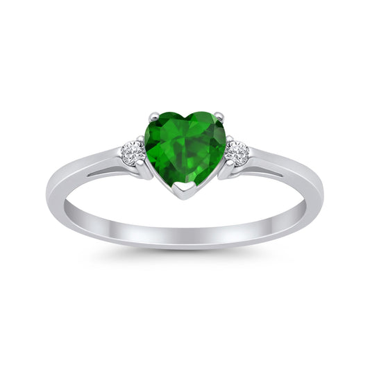 Heart Promise Engagement Ring Simulated Green Emerald CZ