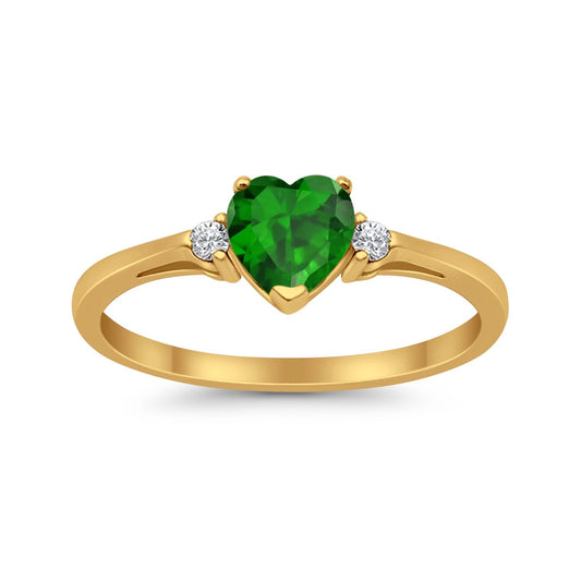 Heart Promise Ring Yellow Tone, Simulated Green Emerald CZ