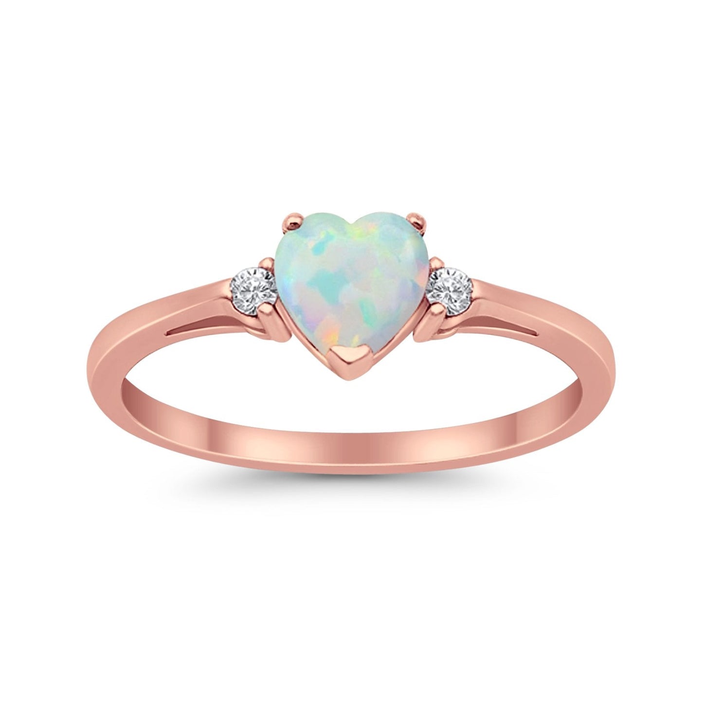 Heart Promise Rose Tone, Lab Created White Opal Wedding Ring