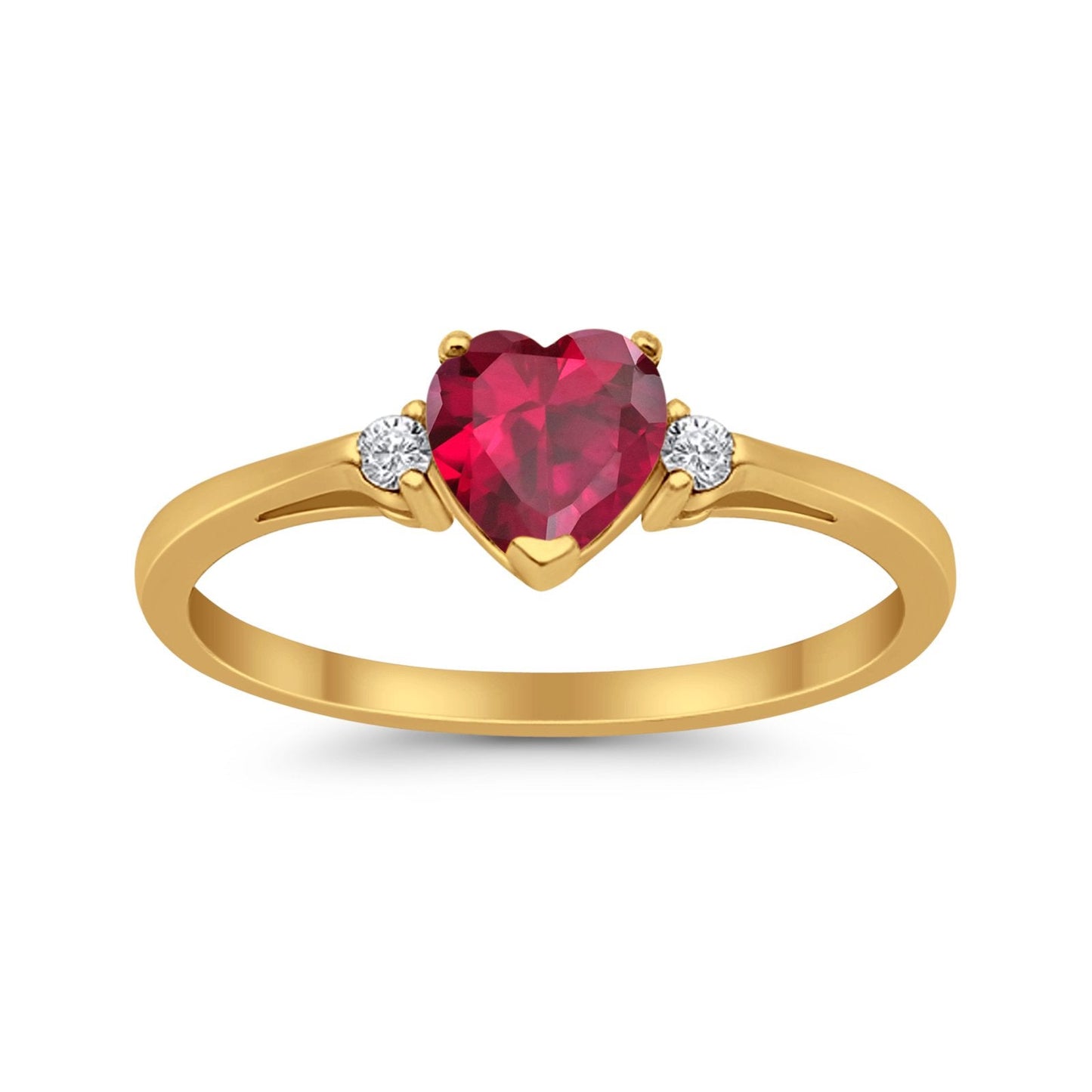 Promise Ring Heart Shape Yellow Tone, Simulated Ruby CZ