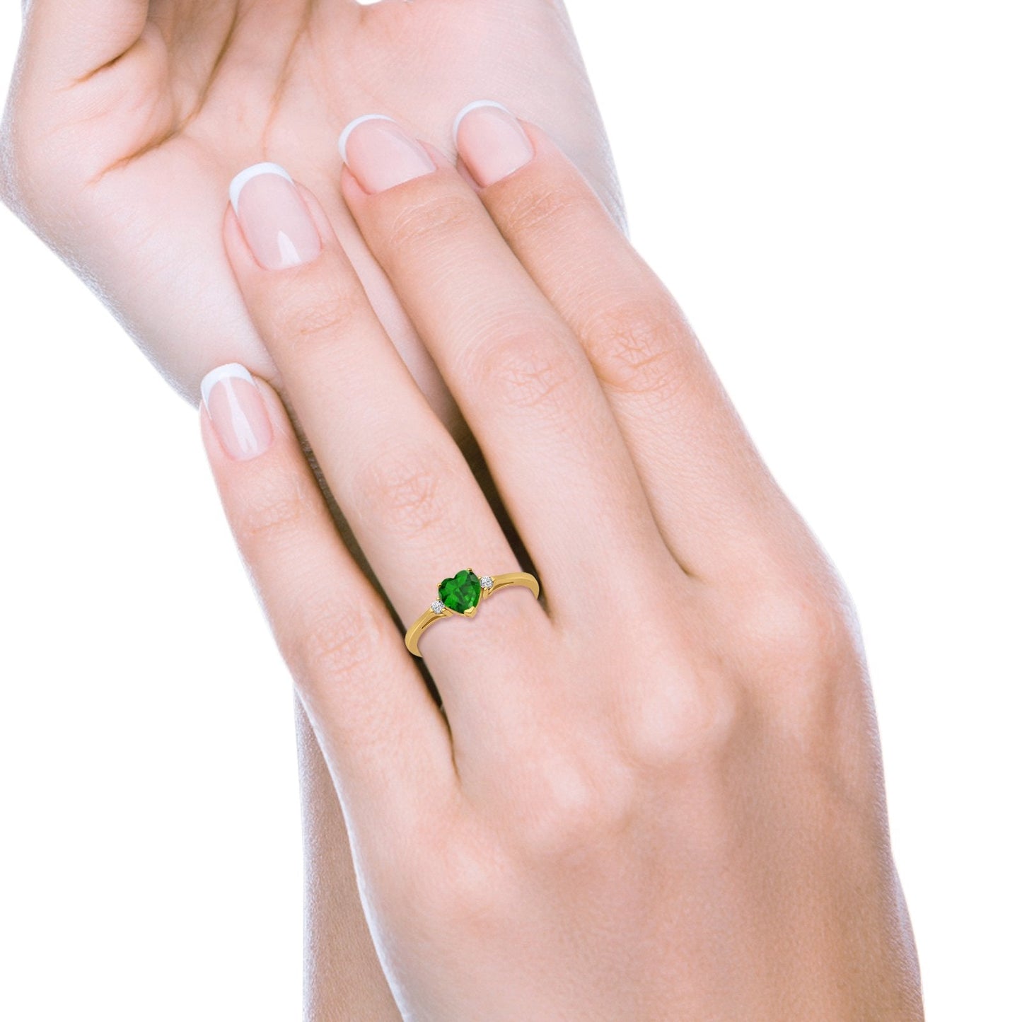 Heart Promise Ring Yellow Tone, Simulated Green Emerald CZ