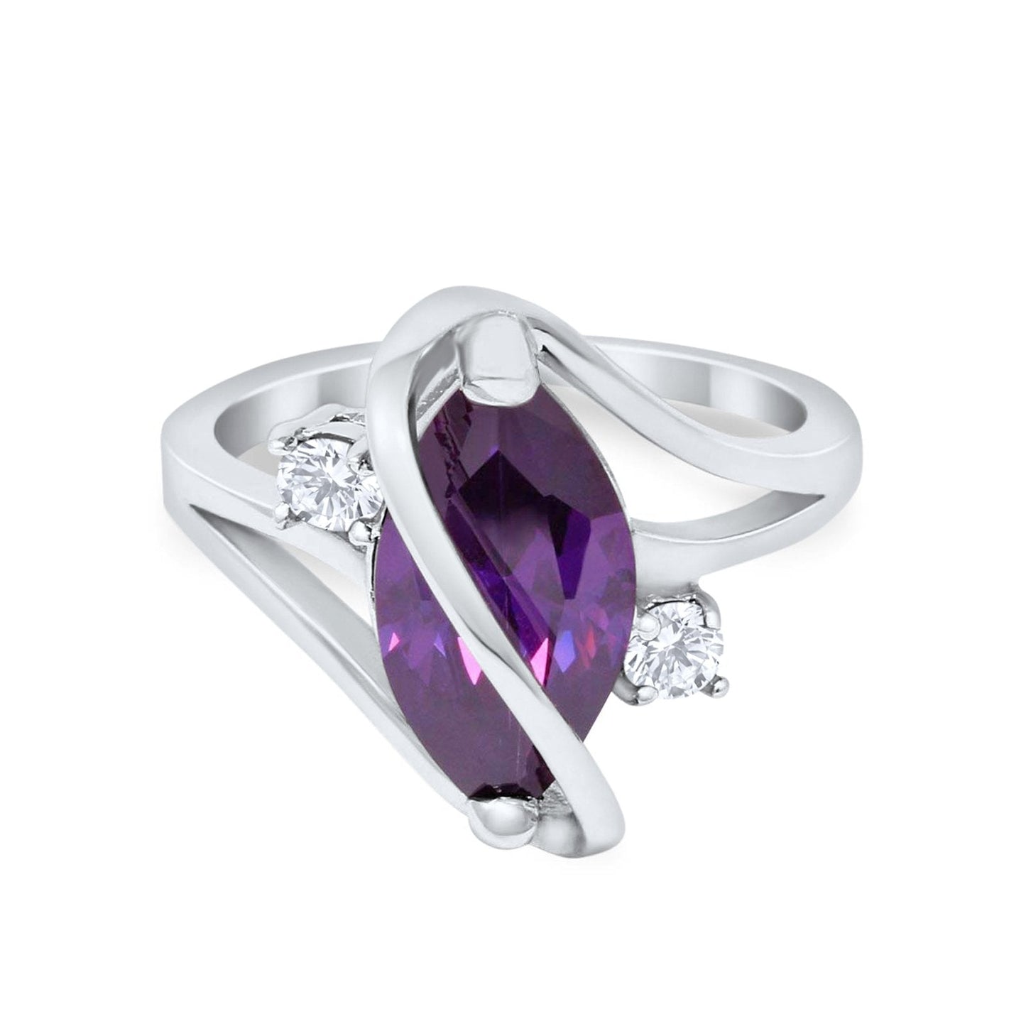 Swirl Fashion Ring Marquise Simulated Amethyst CZ