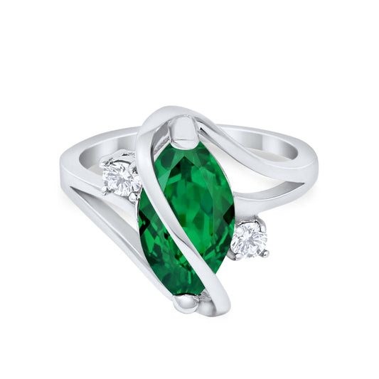 Swirl Fashion Ring Marquise Simulated Green Emerald CZ