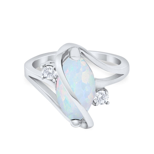 Swirl Fashion Marquise Lab Created White Opal Ring