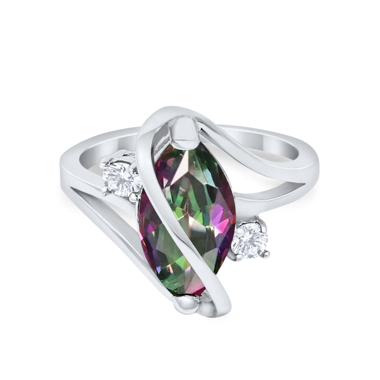 Swirl Marquise Simulated Rainbow CZ Fashion Ring