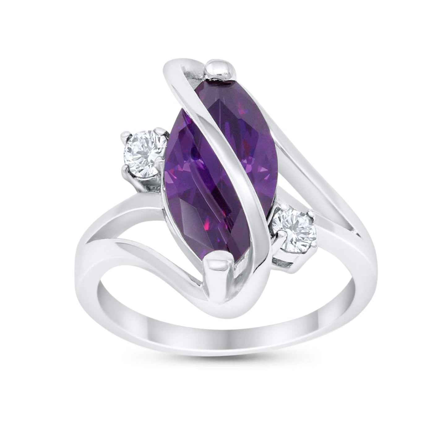 Swirl Fashion Ring Marquise Simulated Amethyst CZ