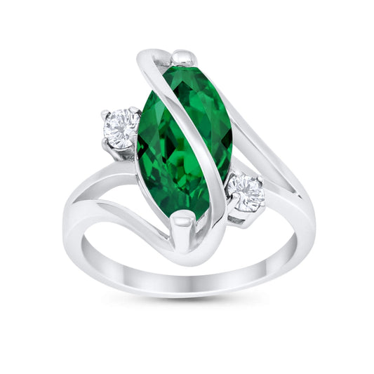 Swirl Fashion Ring Marquise Simulated Green Emerald CZ