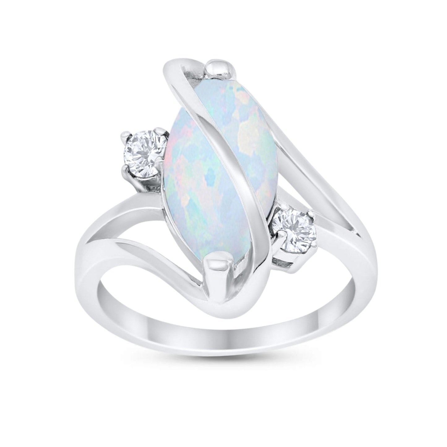 Swirl Fashion Marquise Lab Created White Opal Ring