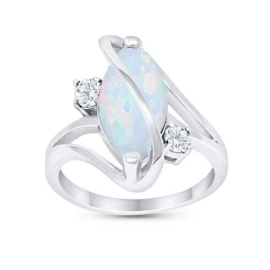 Swirl Fashion Marquise Lab Created White Opal Ring