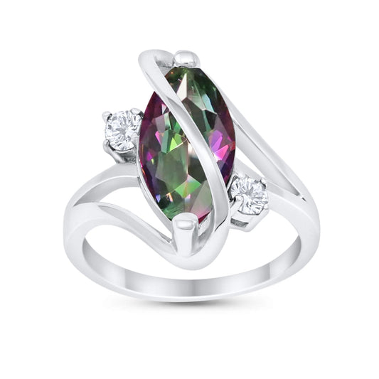 Swirl Marquise Simulated Rainbow CZ Fashion Ring