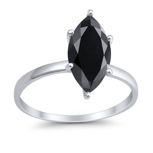 Solitaire Marquise Simulated Black CZ Wedding Ring