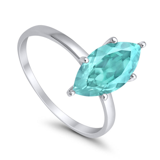 Solitaire Marquise Simulated Paraiba Tourmaline CZ Wedding Ring