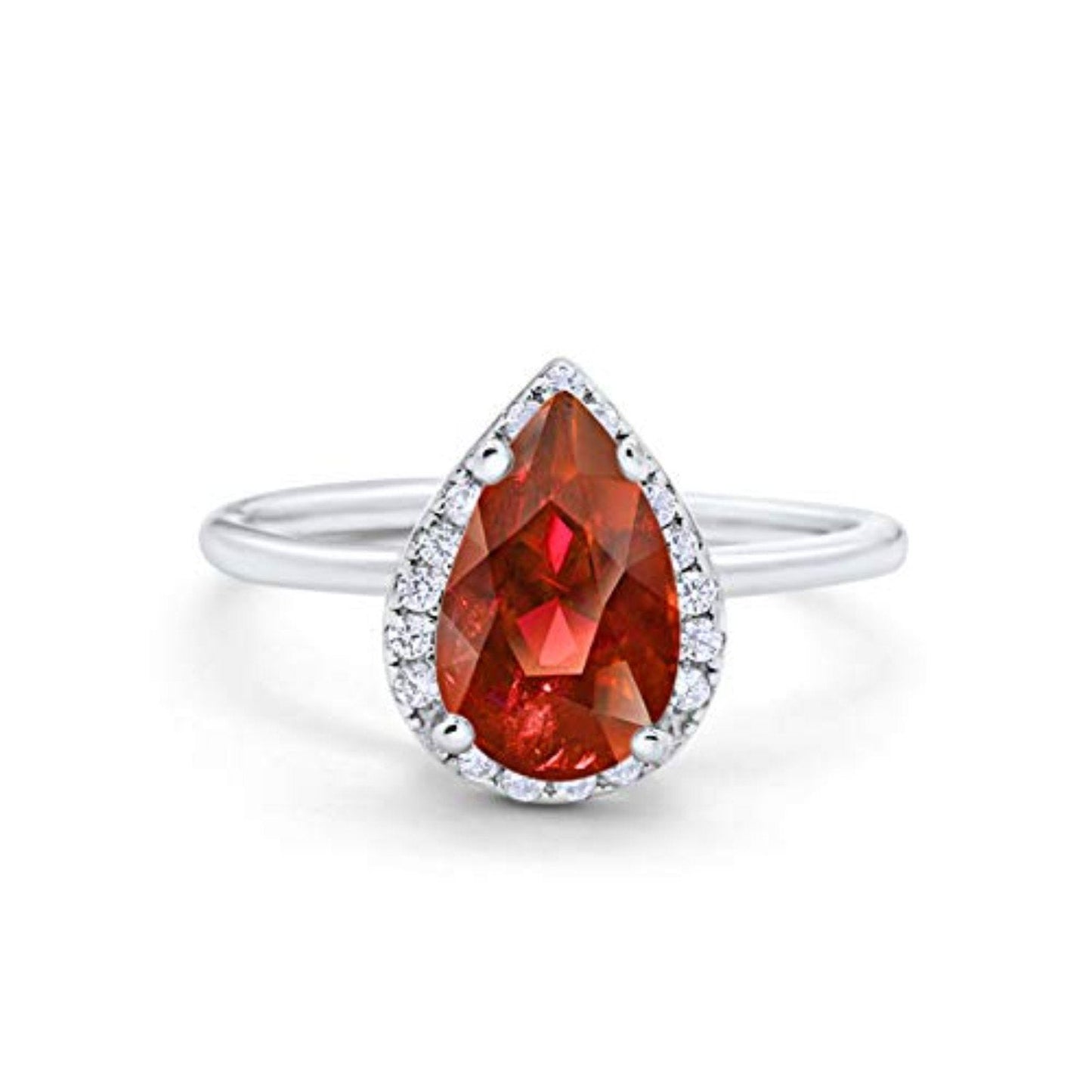 Teardrop Pear Wedding Ring Simulated Garnet CZ