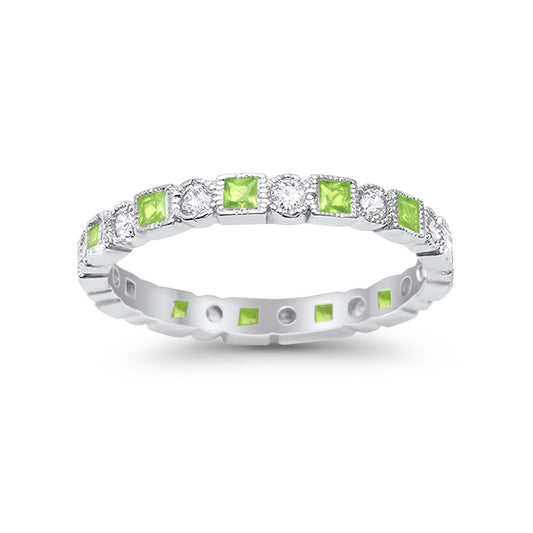 Bezel Set Eternity Ring Alternating Simulated Peridot CZ