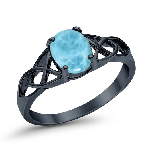 Halo Vintage Style Wedding Ring Black Tone, Simulated Larimar CZ