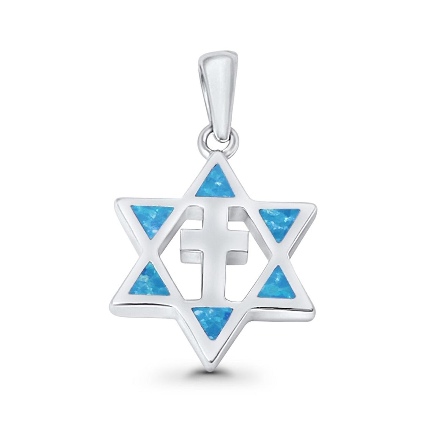 Lab Created Blue Opal Cross Star of David Pendant