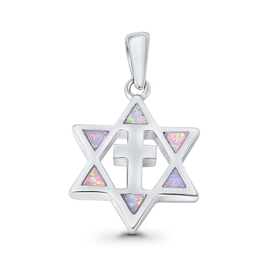 Lab Created White Opal Cross Star of David Pendant