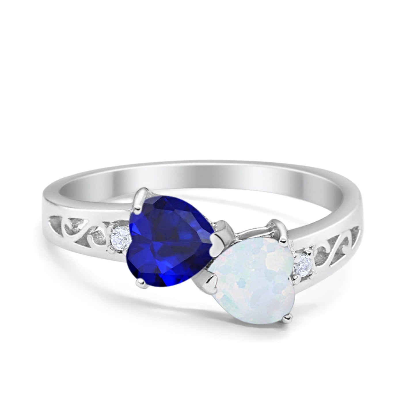 Heart Filigree Simulated Blue Sapphire CZ Ring