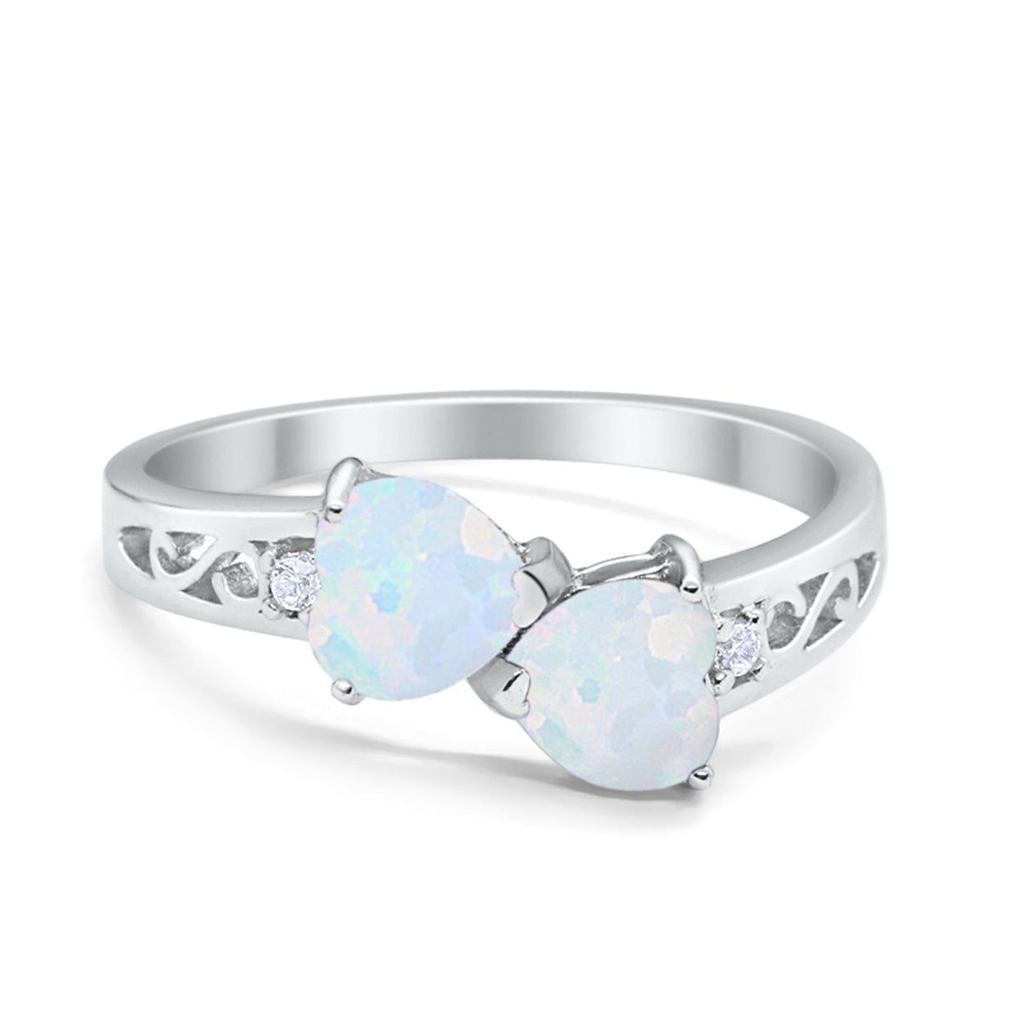 Heart Filigree Ring Lab Created White Opal