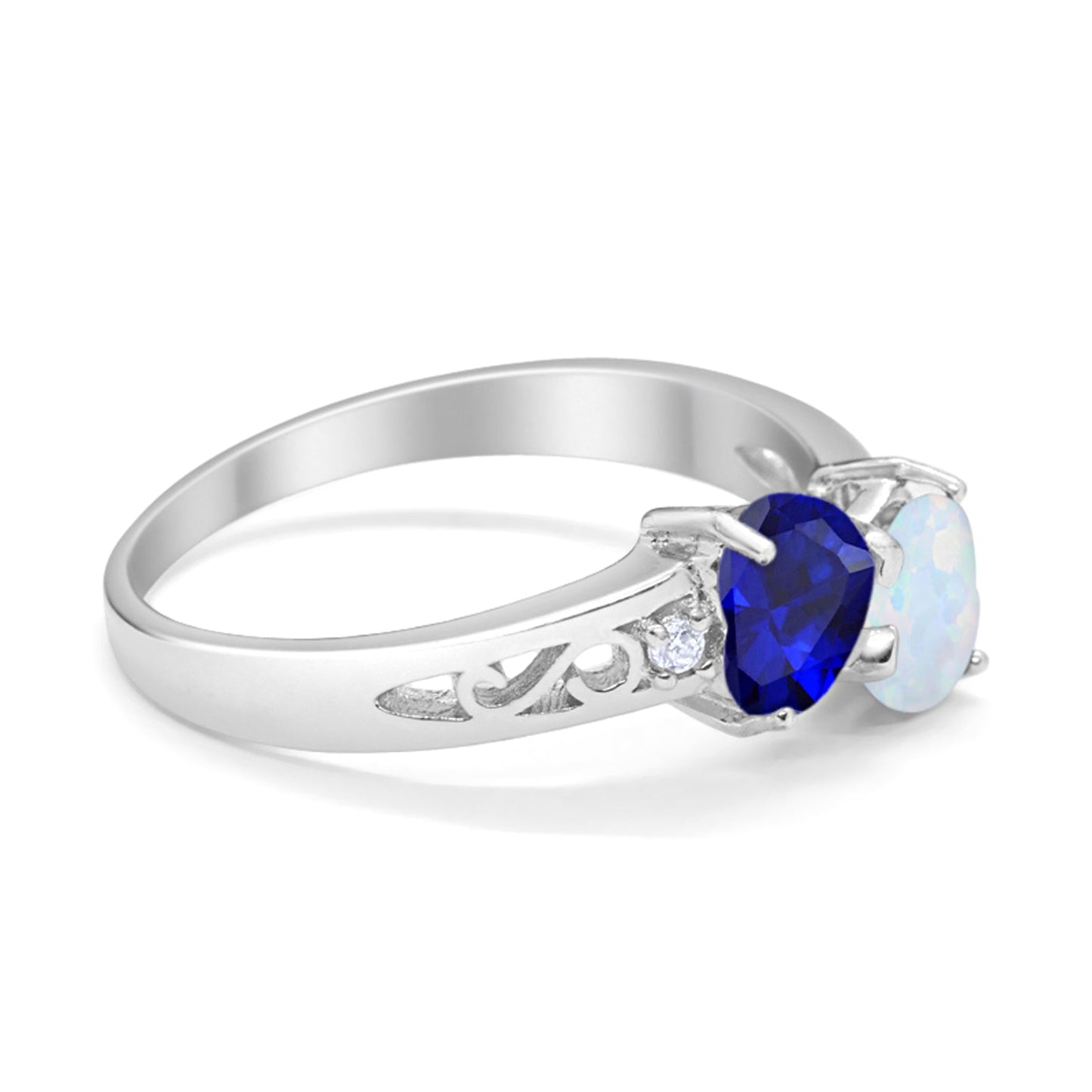 Heart Filigree Simulated Blue Sapphire CZ Ring