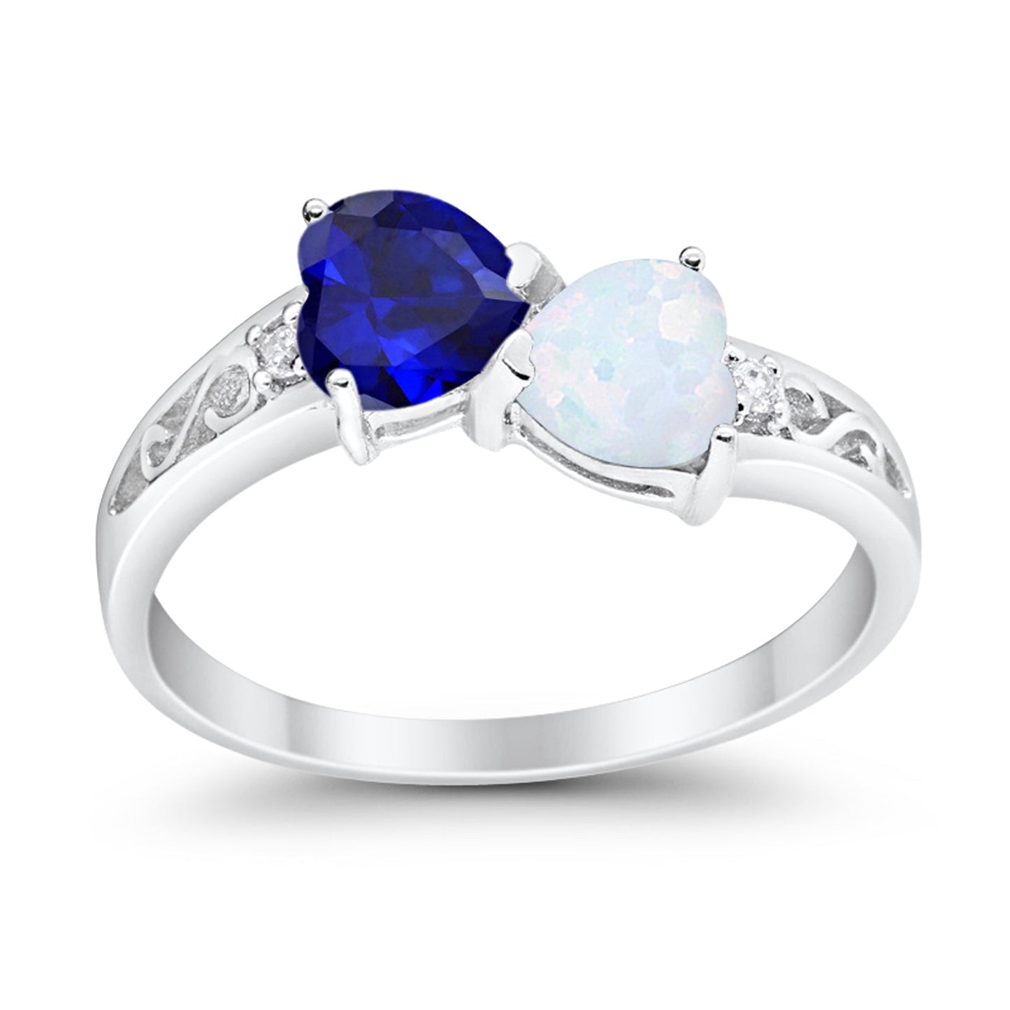 Heart Filigree Simulated Blue Sapphire CZ Ring