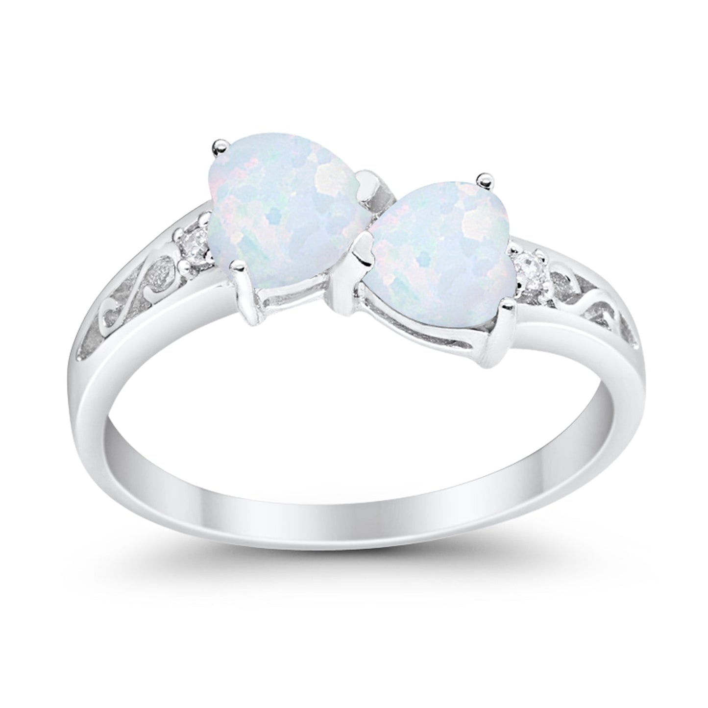 Heart Filigree Ring Lab Created White Opal