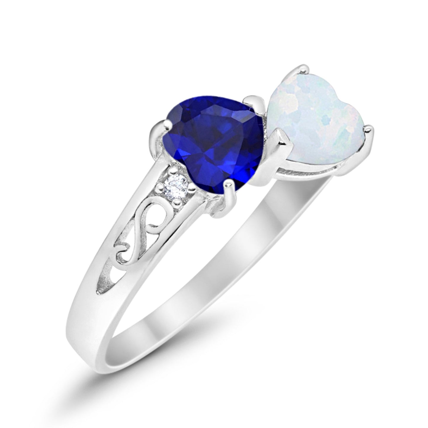 Heart Filigree Simulated Blue Sapphire CZ Ring