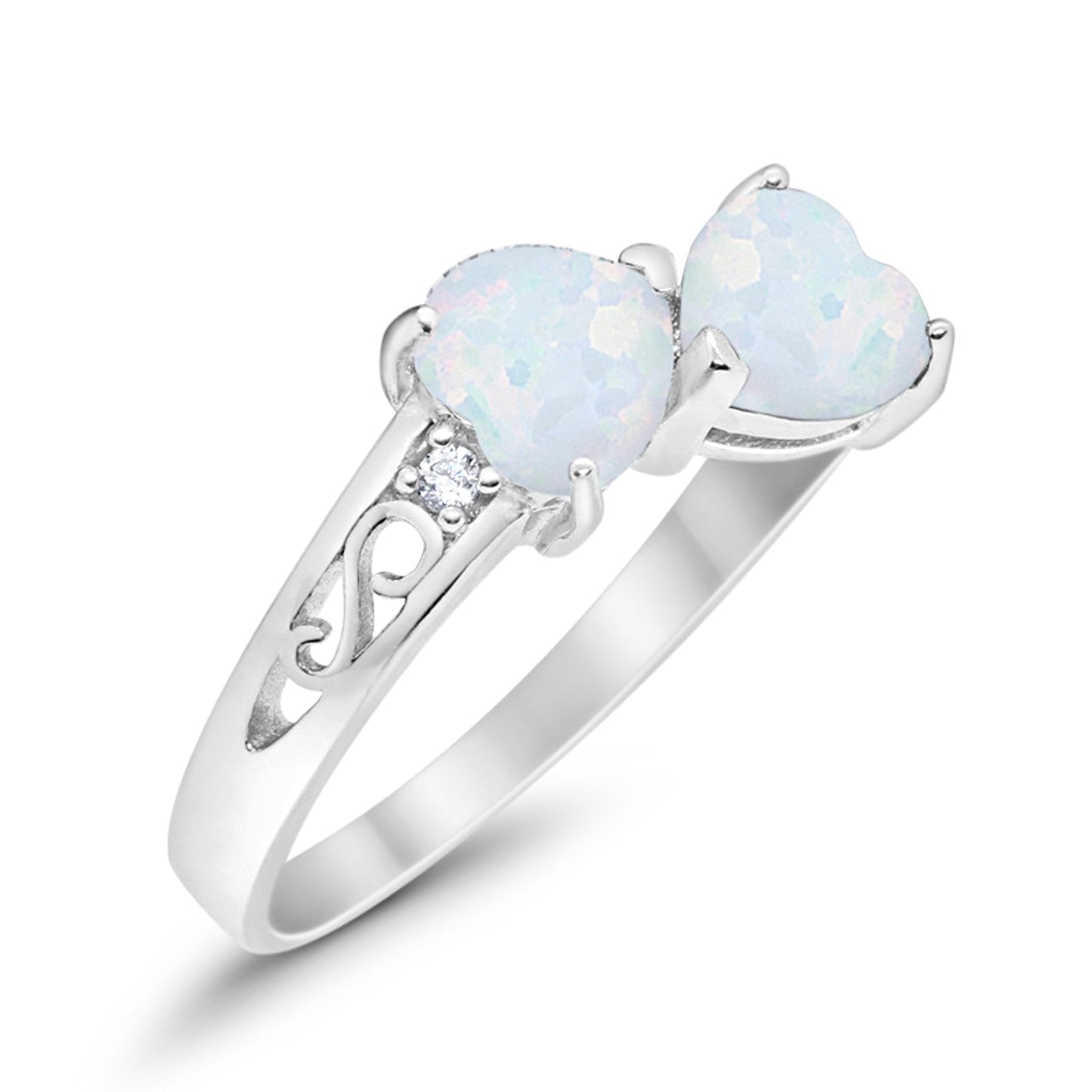 Heart Filigree Ring Lab Created White Opal