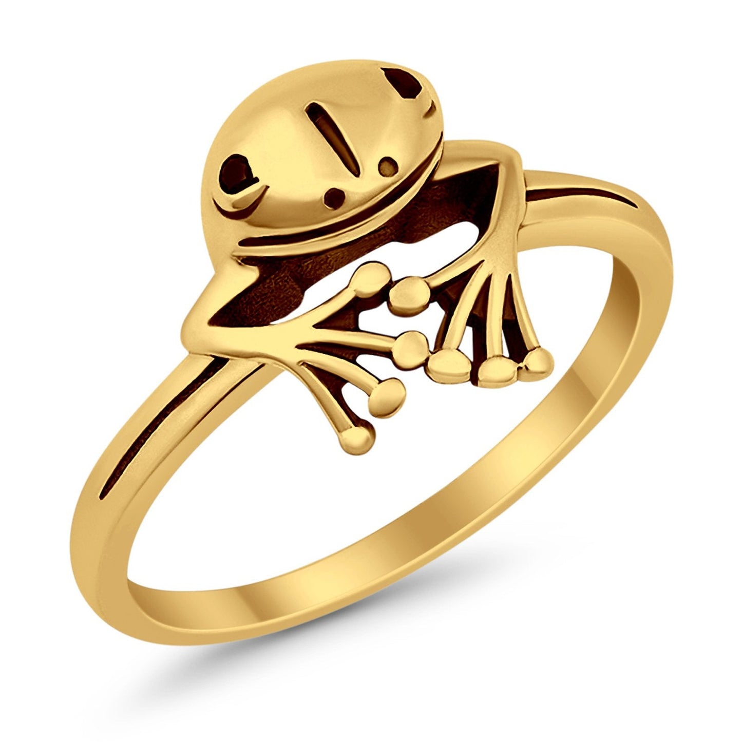 Oxidized Frog Ring Peeping Yellow Tone Plain Band