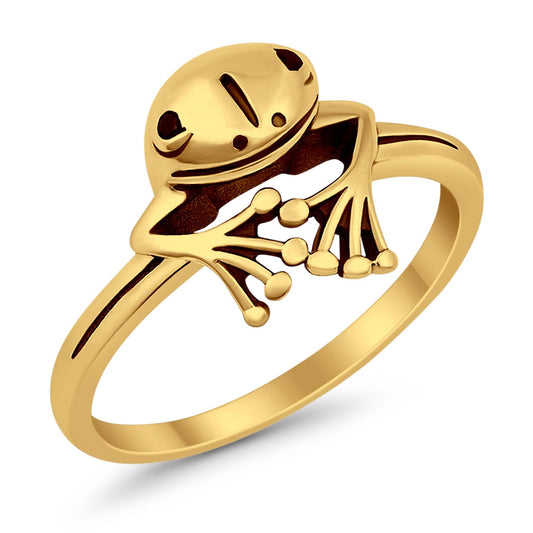 Oxidized Frog Ring Peeping Yellow Tone Plain Band