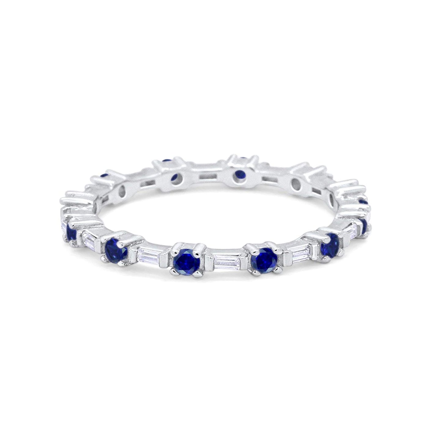 Full Eternity Wedding Band Round Baguette Simulated Blue Sapphire CZ