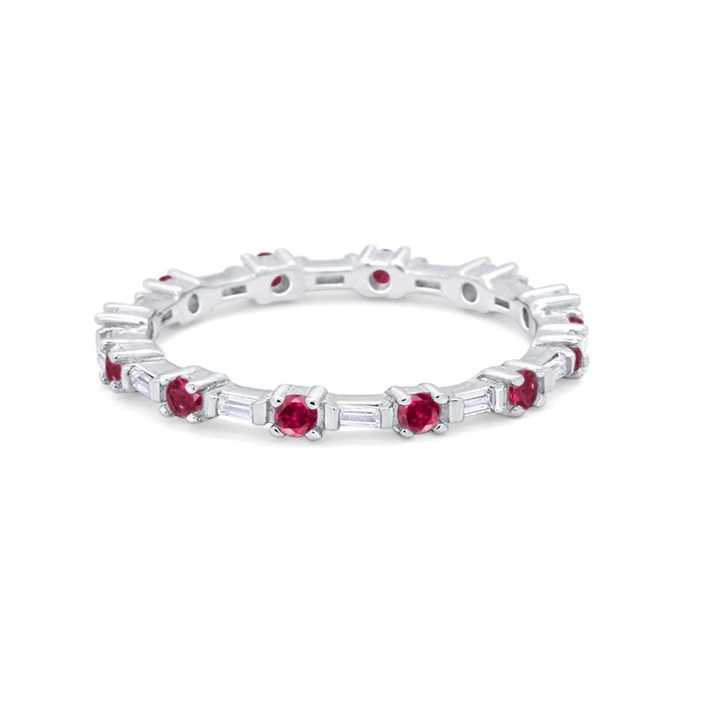 Full Eternity Wedding Band Round Baguette Simulated Ruby CZ