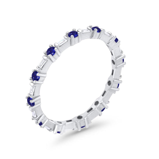 Full Eternity Wedding Band Round Baguette Simulated Blue Sapphire CZ