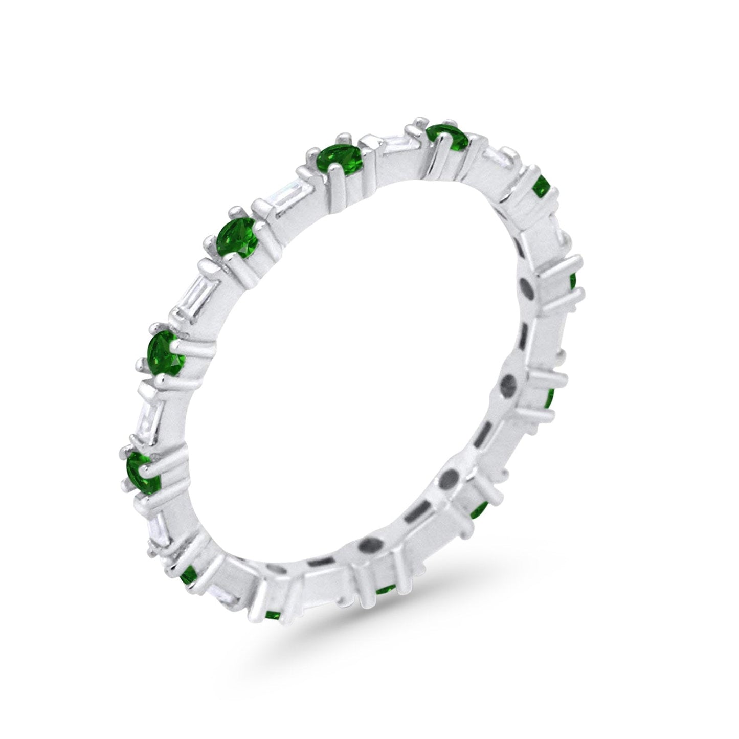 Full Eternity Wedding Band Round Baguette Simulated Green Emerald CZ