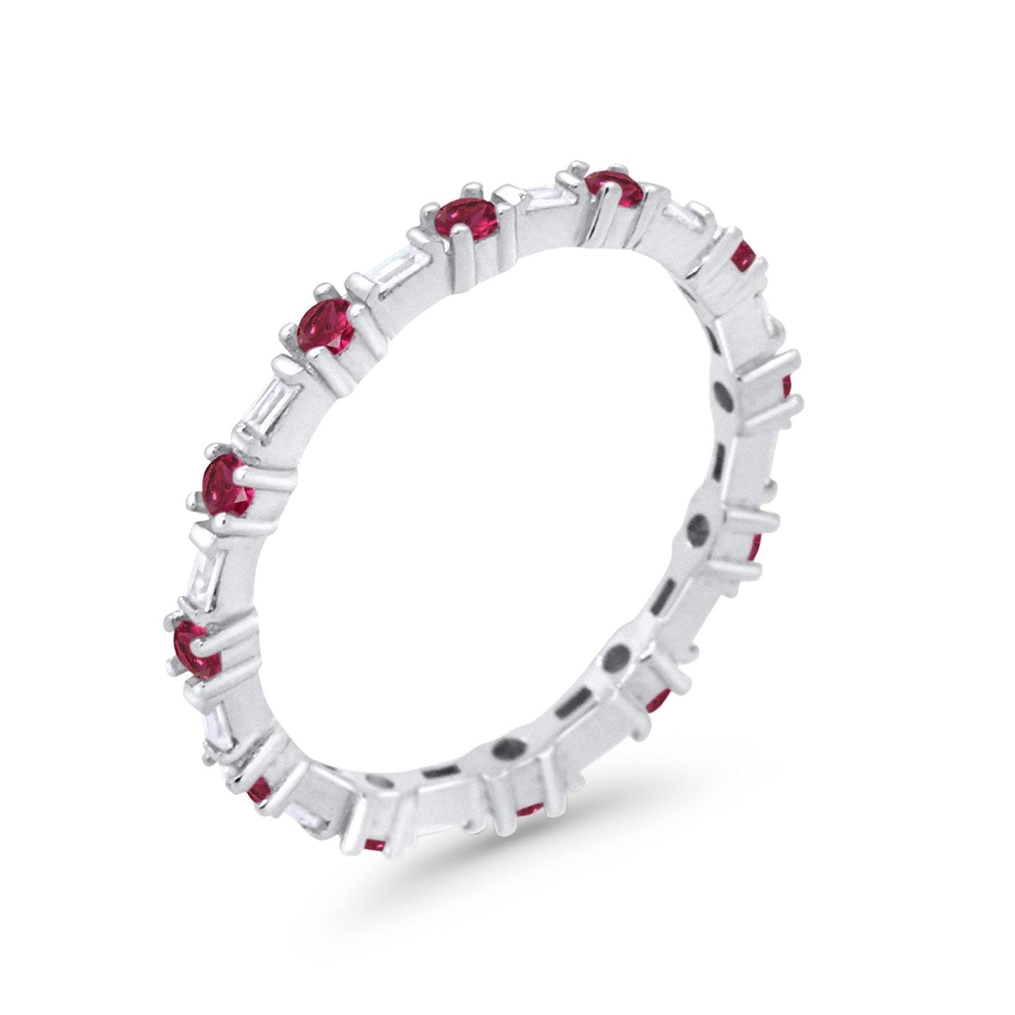 Full Eternity Wedding Band Round Baguette Simulated Ruby CZ