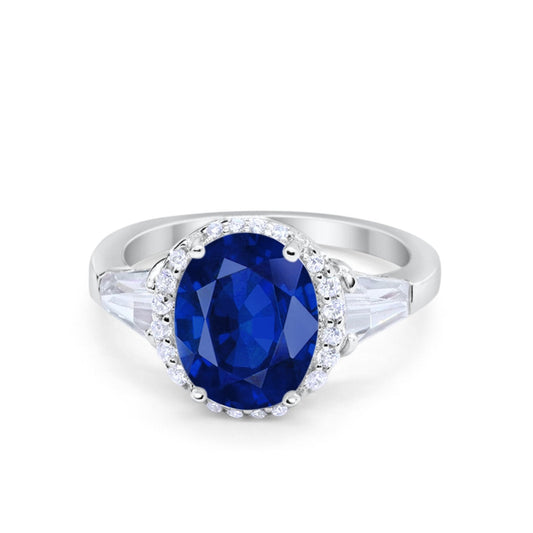 Oval Baguette Round Simulated Blue Sapphire CZ Wedding Engagement Ring