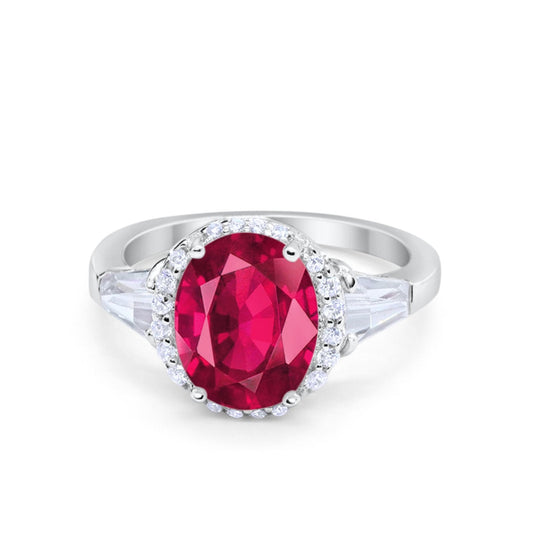 Oval Baguette Round Simulated Ruby CZ Wedding Engagement Ring