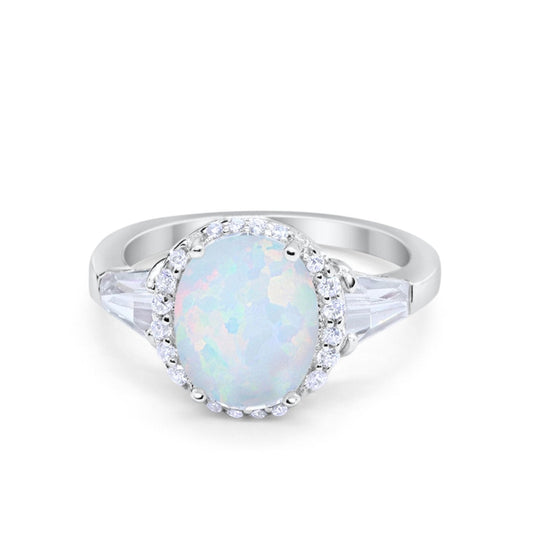 Oval Round Baguette Lab Created White Opal Wedding Ring