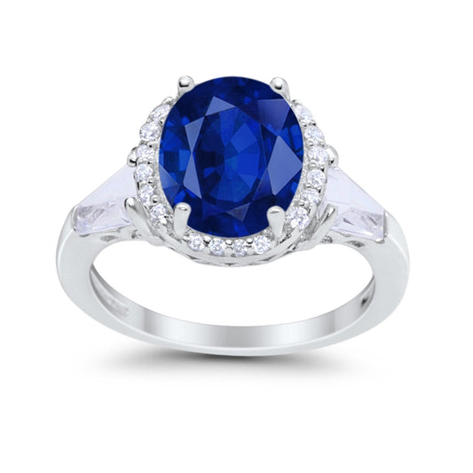 Oval Baguette Round Simulated Blue Sapphire CZ Wedding Engagement Ring