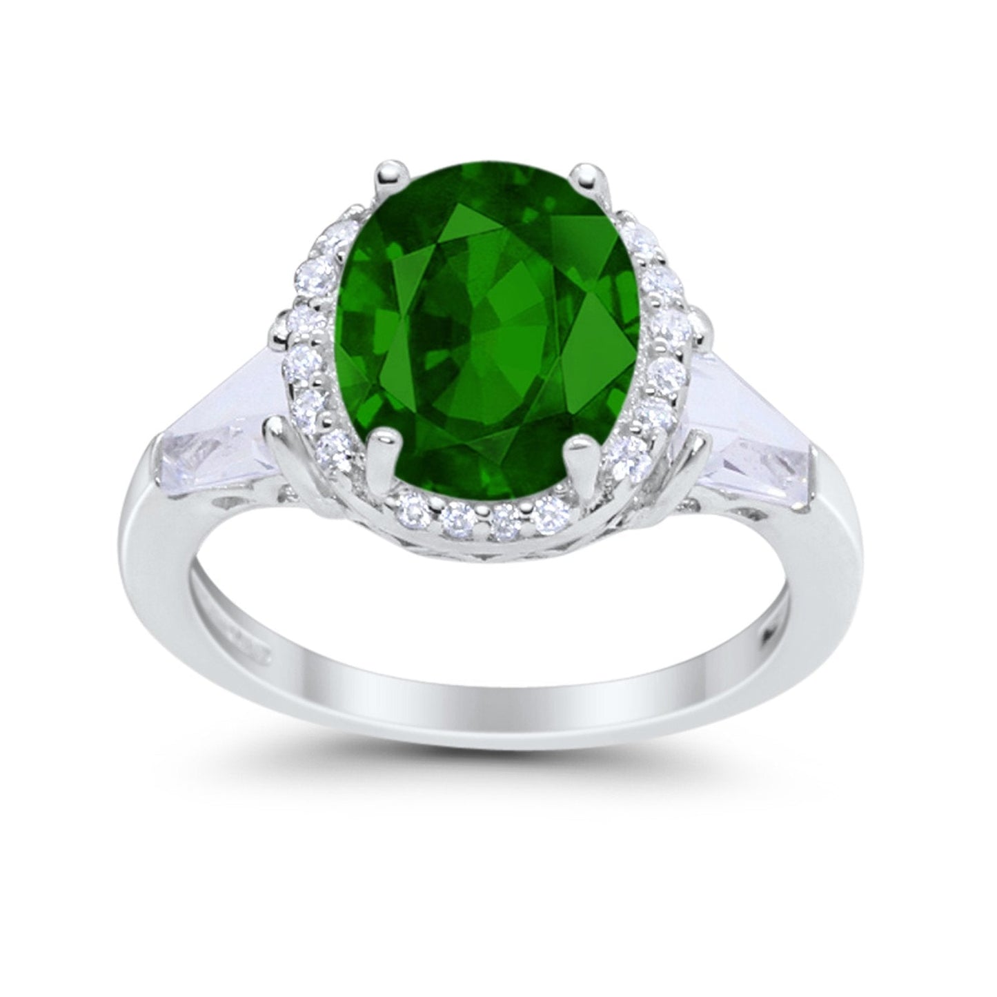 Oval Baguette Round Simulated Green Emerald CZ  Wedding Engagement Ring