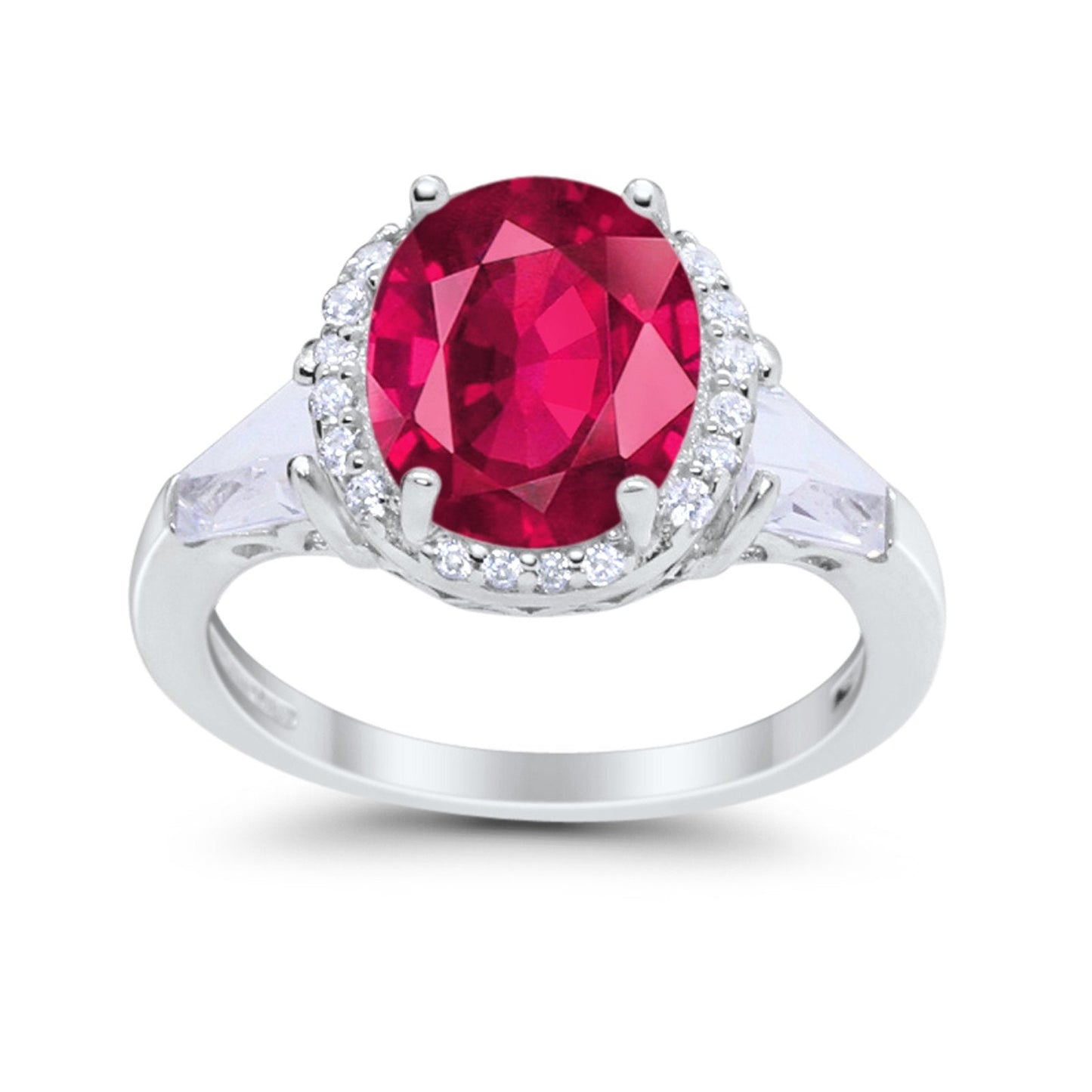 Oval Baguette Round Simulated Ruby CZ Wedding Engagement Ring